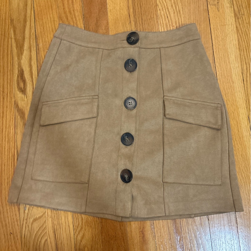 Tan Button-Front Mini Skirt